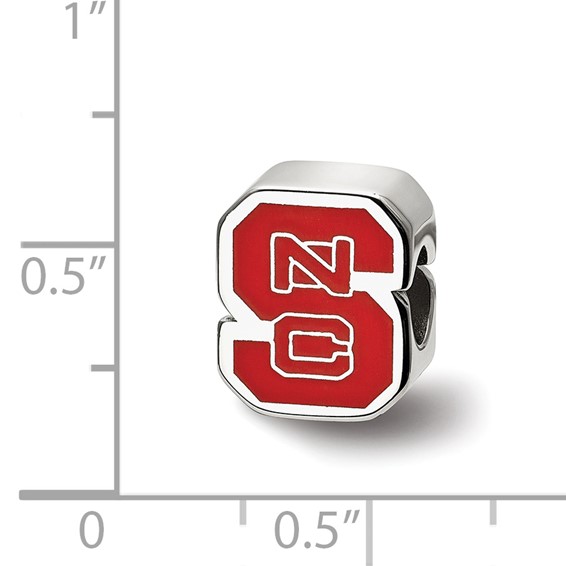 Sterling Silver Rhodium-plated LogoArt North Carolina State University N-C-S Enameled Logo Bead