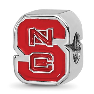 Sterling Silver Rhodium-plated LogoArt North Carolina State University N-C-S Enameled Logo Bead