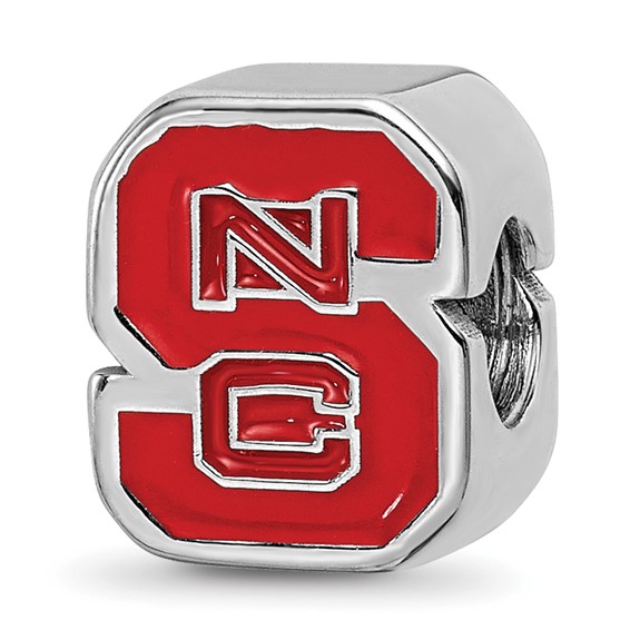 Sterling Silver Rhodium-plated LogoArt North Carolina State University N-C-S Enameled Logo Bead
