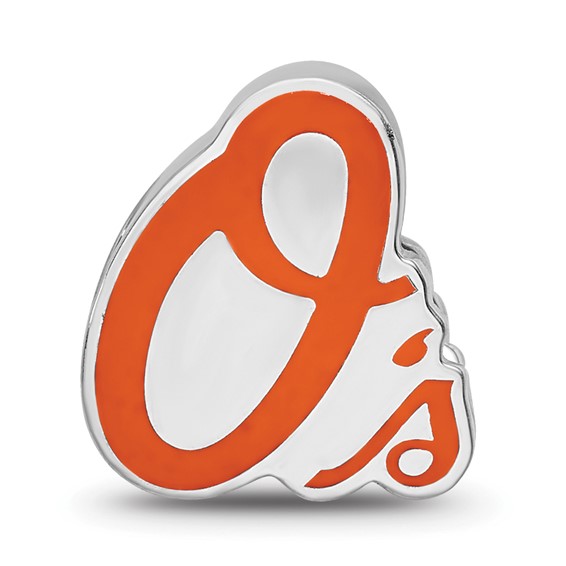 Sterling Silver Rhodium Plated Major League Baseball LogoArt Baltimore Orioles Enameled Bead