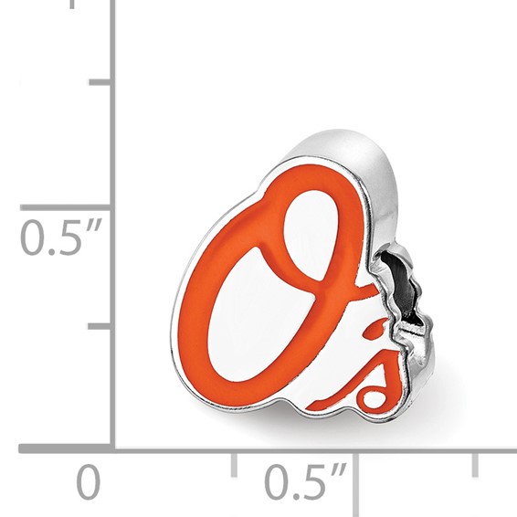 Sterling Silver Rhodium Plated Major League Baseball LogoArt Baltimore Orioles Enameled Bead