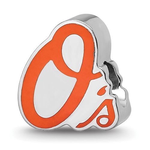Sterling Silver Rhodium Plated Major League Baseball LogoArt Baltimore Orioles Enameled Bead