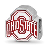 Sterling Silver Rhodium-plated LogoArt the Ohio State University Enameled Extruded Logo Bead view 1