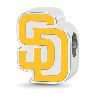 Sterling Silver Rhodium Plated Major League Baseball LogoArt San Diego Padres S-D Enamel Bead