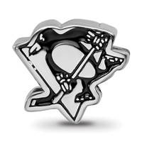 Sterling Silver Rhodium-plated Nhl LogoArt Pittsburgh Penguins Logo Enameled Bead view 4