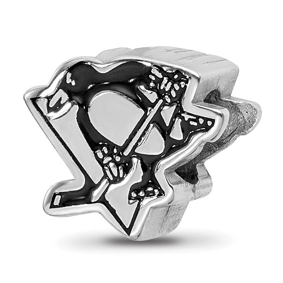 Sterling Silver Rhodium-plated NHL LogoArt Pittsburgh Penguins Logo Enameled Bead