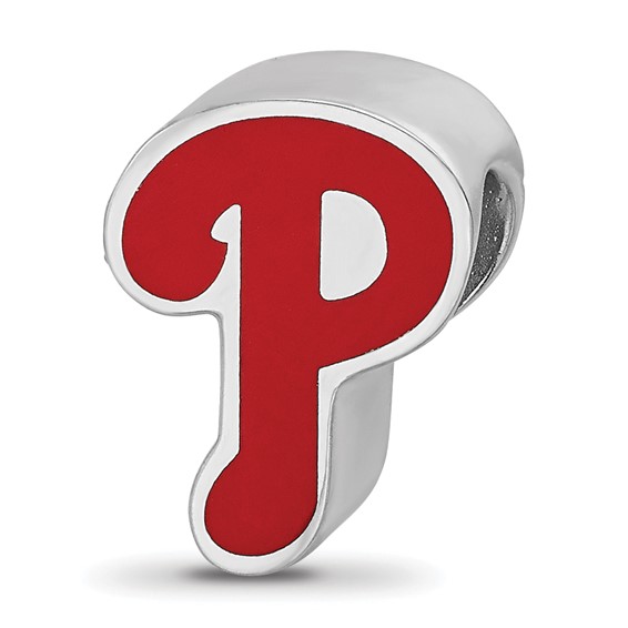 Sterling Silver Rhodium Plated Major League Baseball LogoArt Philadelphia Phillies Enamel Bead