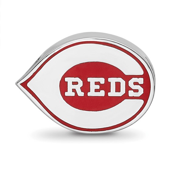 Sterling Silver Rhodium Plated Major League Baseball LogoArt Cincinnati Reds Enameled Bead