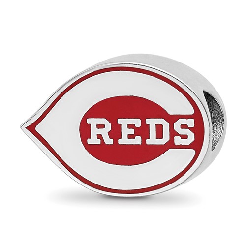 Sterling Silver Rhodium Plated Major League Baseball LogoArt Cincinnati Reds Enameled Bead