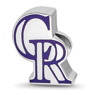 Sterling Silver Rhodium Plated Major League Baseball LogoArt Colorado Rockies Enameled Bead