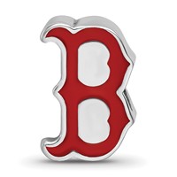 Sterling Silver Rhodium Plated Major League Baseball LogoArt Boston Red Sox Enamel Logo Bead view 4
