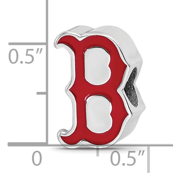 Sterling Silver Rhodium Plated Major League Baseball LogoArt Boston Red Sox Enamel Logo Bead