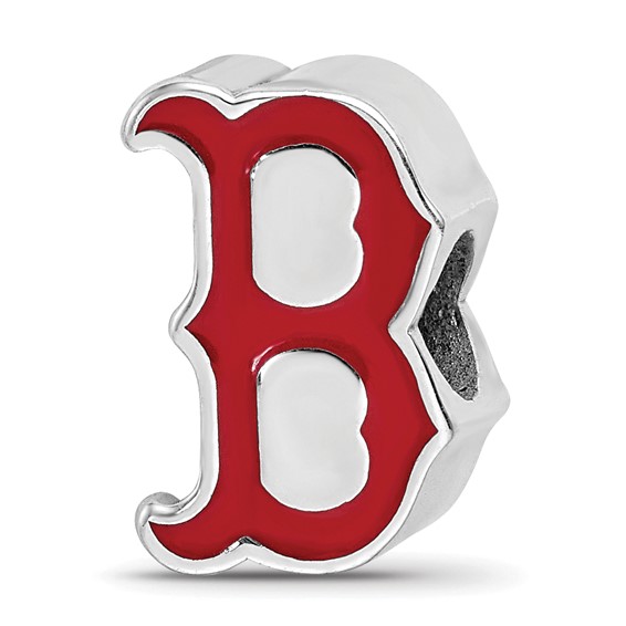 Sterling Silver Rhodium Plated Major League Baseball LogoArt Boston Red Sox Enamel Logo Bead