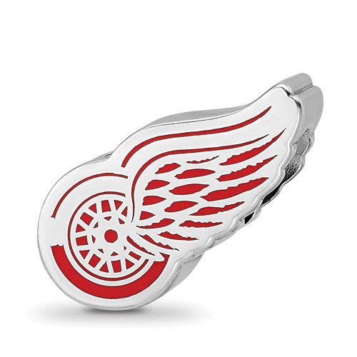 Sterling Silver Rhodium-plated Nhl LogoArt Detroit Red Wings Enameled Bead