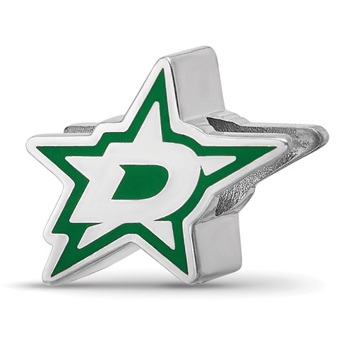 Sterling Silver Rhodium-plated Nhl LogoArt Dallas Stars Enameled Bead