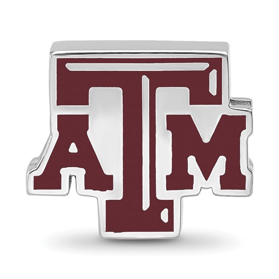 Sterling Silver Rhodium-plated LogoArt Texas A and M University T-A-M Enameled Bead