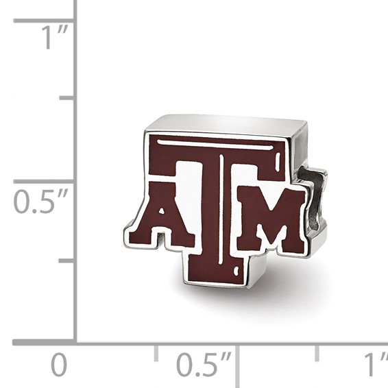 Sterling Silver Rhodium-plated LogoArt Texas A and M University T-A-M Enameled Bead