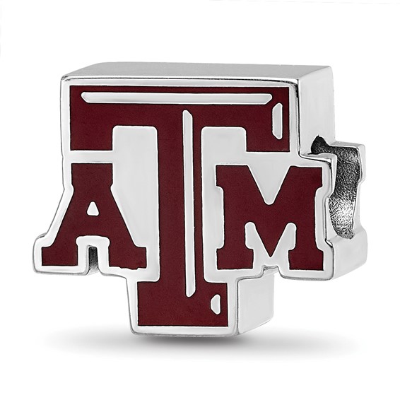 Sterling Silver Rhodium-plated LogoArt Texas A and M University T-A-M Enameled Bead
