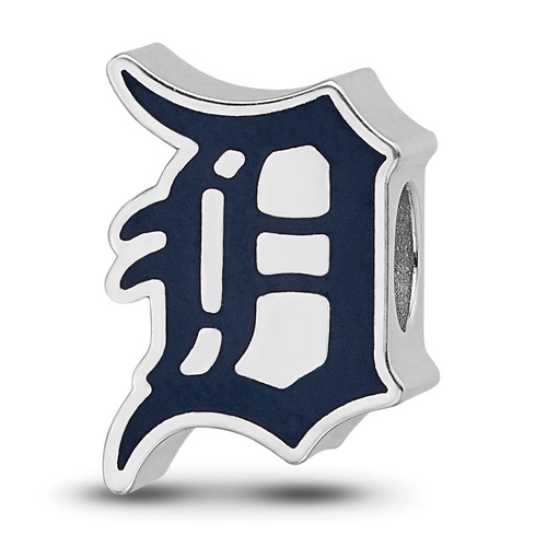 Sterling Silver Rhodium Plated Major League Baseball LogoArt Detroit Tigers Enamel Bead