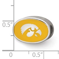 Sterling Silver Rhodium-plated LogoArt the University of Iowa Hawk Enameled 1-sided Bead view 3