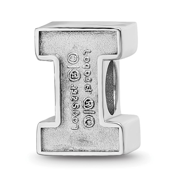 Sterling Silver Rhodium-plated LogoArt University of Illinois Letter I Enameled Logo Bead