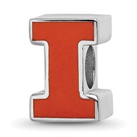 Sterling Silver Rhodium-plated LogoArt University of Illinois Letter I Enameled Logo Bead view 1