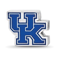 Sterling Silver Rhodium-plated LogoArt University of Kentucky U-k Enameled Logo Bead view 1