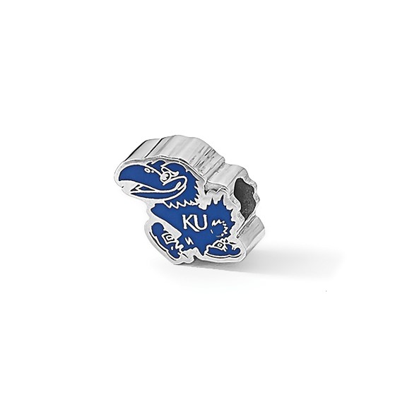 Sterling Silver Rhodium-plated LogoArt The University of Kansas Jayhawk Enameled Logo Bead
