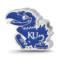 Sterling Silver Rhodium-plated LogoArt the University of Kansas Jayhawk Enameled Logo Bead view 1