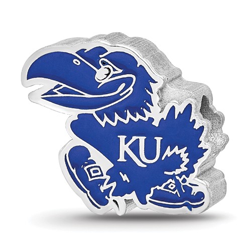 Sterling Silver Rhodium-plated LogoArt the University of Kansas Jayhawk Enameled Logo Bead