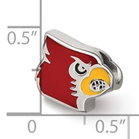 Sterling Silver Rhodium-plated LogoArt University of Louisville Cardinal Enameled Logo Bead view 3