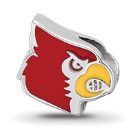Sterling Silver Rhodium-plated LogoArt University of Louisville Cardinal Enameled Logo Bead view 1