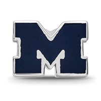 Sterling Silver Rhodium-plated LogoArt University of Michigan Letter M Blue Enameled 1-sided Bead view 4