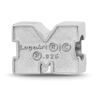 Sterling Silver Rhodium-plated LogoArt University of Michigan Letter M Blue Enameled 1-sided Bead view 5