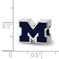 Sterling Silver Rhodium-plated LogoArt University of Michigan Letter M Blue Enameled 1-sided Bead view 3