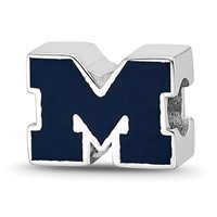 Sterling Silver Rhodium-plated LogoArt University of Michigan Letter M Blue Enameled 1-sided Bead view 1