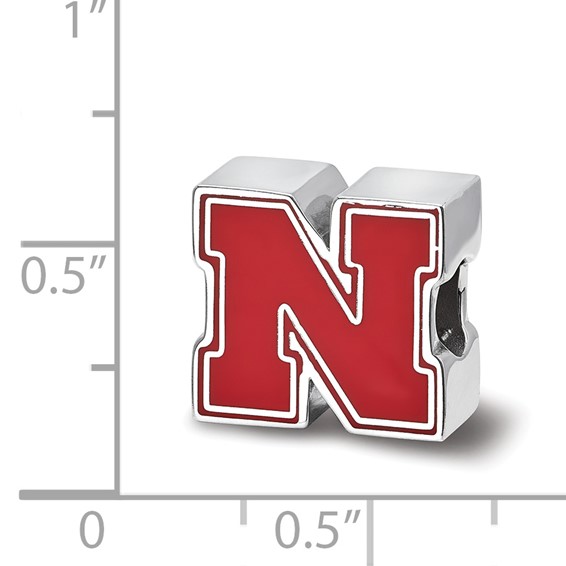 Sterling Silver Rhodium-plated LogoArt University of Nebraska Letter N Enameled Bead