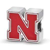Sterling Silver Rhodium-plated LogoArt University of Nebraska Letter N Enameled Bead view 1