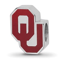 Sterling Silver Rhodium-plated LogoArt University of Oklahoma O-u 1-sided Enameled Bead view 1