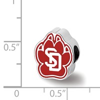 Sterling Silver Rhodium-plated LogoArt University of South Dakota S-d Pawprint Enameled Bead view 3