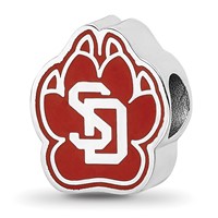 Sterling Silver Rhodium-plated LogoArt University of South Dakota S-d Pawprint Enameled Bead view 1