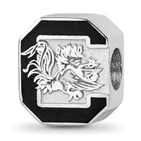 Sterling Silver Rhodium-plated LogoArt University of South Carolina Enameled Logo Bead view 1