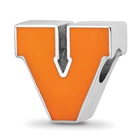 Sterling Silver Rhodium-plated LogoArt University of Virginia Block V Enameled Logo Bead view 1