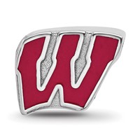 Sterling Silver Rhodium-plated LogoArt University of Wisconsin Letter W Enameled Logo Bead view 4