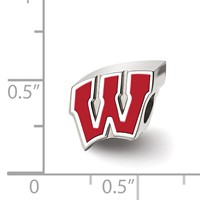 Sterling Silver Rhodium-plated LogoArt University of Wisconsin Letter W Enameled Logo Bead view 3