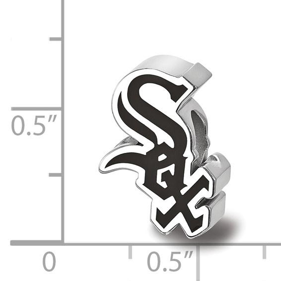 Sterling Silver Rhodium Plated Major League Baseball LogoArt Chicago White Sox Enameled Bead