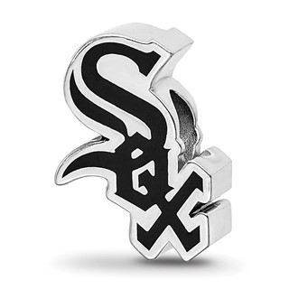 Sterling Silver Rhodium Plated Major League Baseball LogoArt Chicago White Sox Enameled Bead