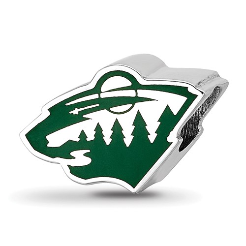 Sterling Silver Nhl LogoArt Minnesota Wild Enameled Logo Bead