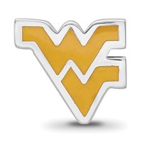 Sterling Silver Rhodium-plated LogoArt West Virginia University W-v Enameled Logo Bead view 4