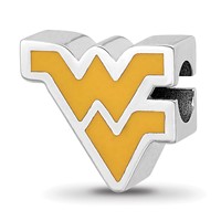 Sterling Silver Rhodium-plated LogoArt West Virginia University W-v Enameled Logo Bead view 1